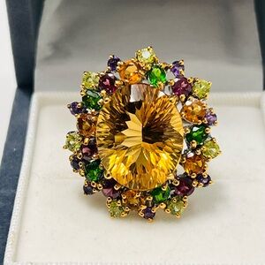 Conversation starter Citrine and Multigem Ring- sterling silver